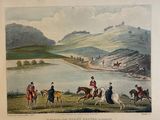 a picture of a painting of a group of people riding horses