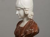 marble bust of a woman with a helmet on her head