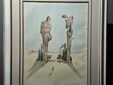 painting of two men standing on a hill with trees in the background