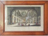 an old picture of a large building with a lot of people in it