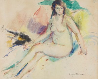 an image of a painting of a woman sitting on a bed