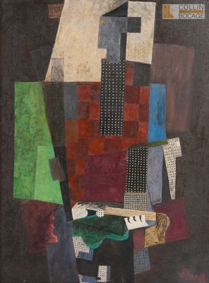 une image représentant un tableau d'un homme avec une guitare