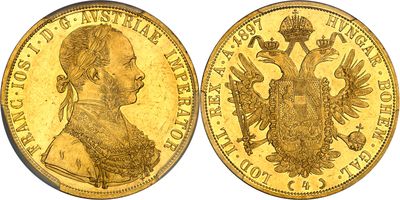 a gold coin with a picture of a man and a bird on it