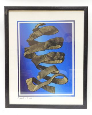 an image of a framed picture of a pair of shoes on a blue background