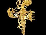 une image représentant une broche en forme de dragon doré sur fond noir