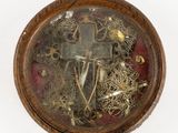 a picture of a wooden box with a cross inside of it