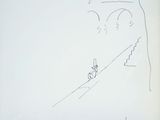 drawing of a person on a snowboard going up a steep hill