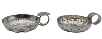 pair of silver plated bowls with handles and handles