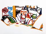 drawing of a painting of a bicycle with a basket of flowers