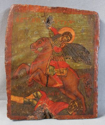Icone grecque peinte sur bois représentant Saint Demetrius t…
