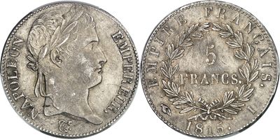 une pièce d'argent portant une tête de femme et des lauriers