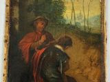 an old painting of a man sitting on the ground next to a woman