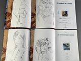 four pages of a book with a drawing of a man and a woman
