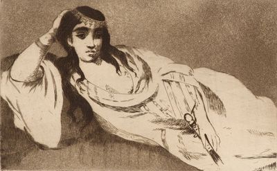 drawing of a woman laying on the ground with her hand on her head