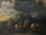 painting of a group of people on horseback in a wooded landscape