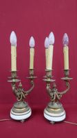 Paire de candélabres en bronze doré, bases en marbre, h.