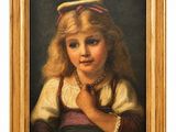 portrait d'une jeune fille vêtue d'une robe rouge et blanche et portant un bandeau rouge
