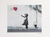 un tableau représentant une petite fille tenant un ballon rouge