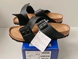 brand new in box birkestock men ' s black leather slide on sandals