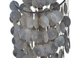 a metal and glass chandelier hanging from the ceiling
