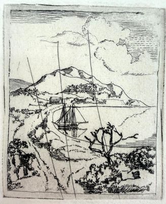 an image of a drawing of a boat in a body of water