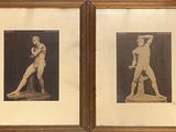 three framed photographs of a man holding a baseball bat and a ball