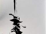 drawing of a person holding a sign on a pole with a bird on it