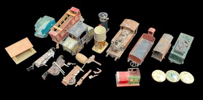 many different types of toy trains on a black background