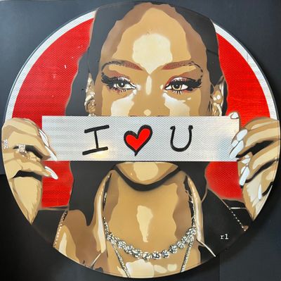 R1 "Rihanna - I love U" Pochoirs et marqueur sur panneau de …