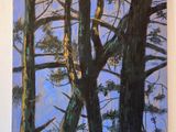 un tableau représentant un oiseau perché sur un arbre
