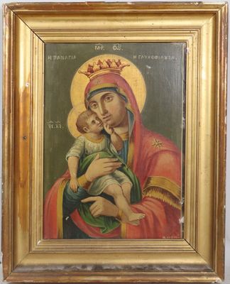 une peinture représentant une femme tenant un bébé dans ses bras