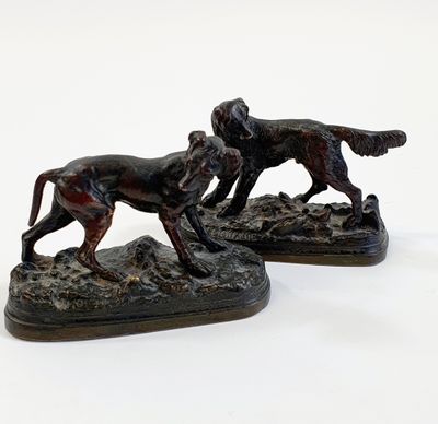 D'après Jules MOIGNIEZ (1835-1894) : "Deux chiens à l'arrêt" Paire d'é - Photo 1