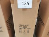 three cardboard boxes are stacked on top of each other in a store