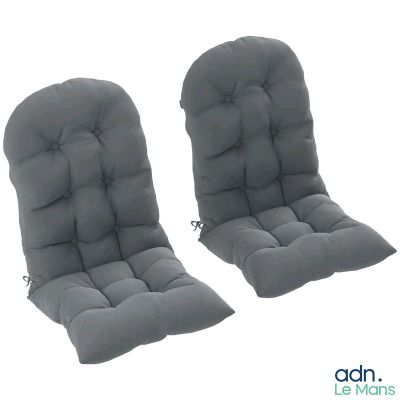 pair of grey cushioned chair cushions with ties on each side