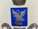 an image of a blue and white coat with a crown on it
