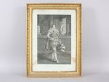 a framed picture of a man in a dress and a dog