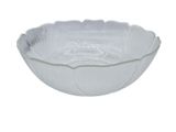 a clear glass bowl with a design on it