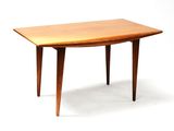 a close up of a wooden table on a white background
