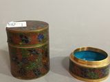 pair of chinese cloissanted tins with lids and lids
