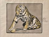 une image représentant un dessin d'un léopard jouant avec une balle