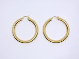 a pair of gold hoop earrings on a white background