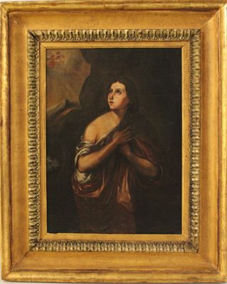 une peinture à l'huile représentant une femme tenant un bébé dans ses bras