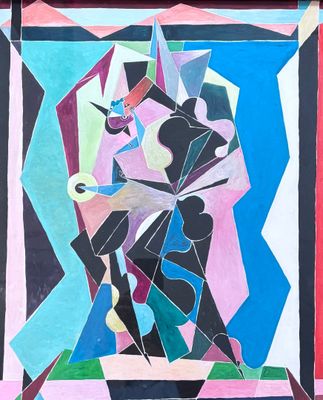 tableau représentant une femme tenant un oiseau dans la main et un autre oiseau dans la main