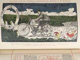 an open book with a picture of a man on a bicycle