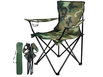 a camouflage folding chair with a umbrella and umbrella bag
