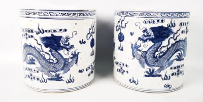 paire de vases bleus et blancs à motifs de dragons