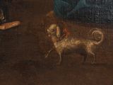 a painting of a dog and a cat in a room