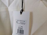 a label on a white shirt hanging on a hanger