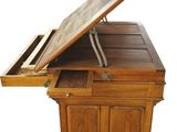 an image of a wooden table with a wooden top and a drawer