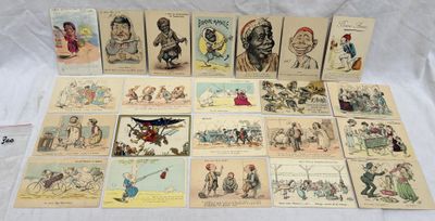 plusieurs anciennes cartes postales représentant des personnes et des animaux sur un fond blanc